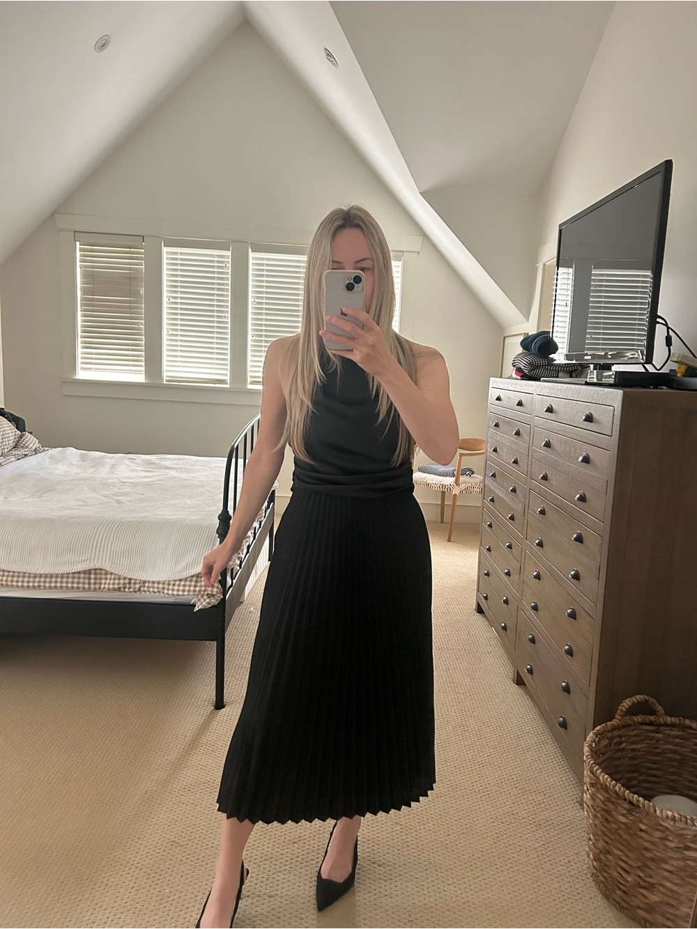 J. Crew Black Pleated Midi Skirt